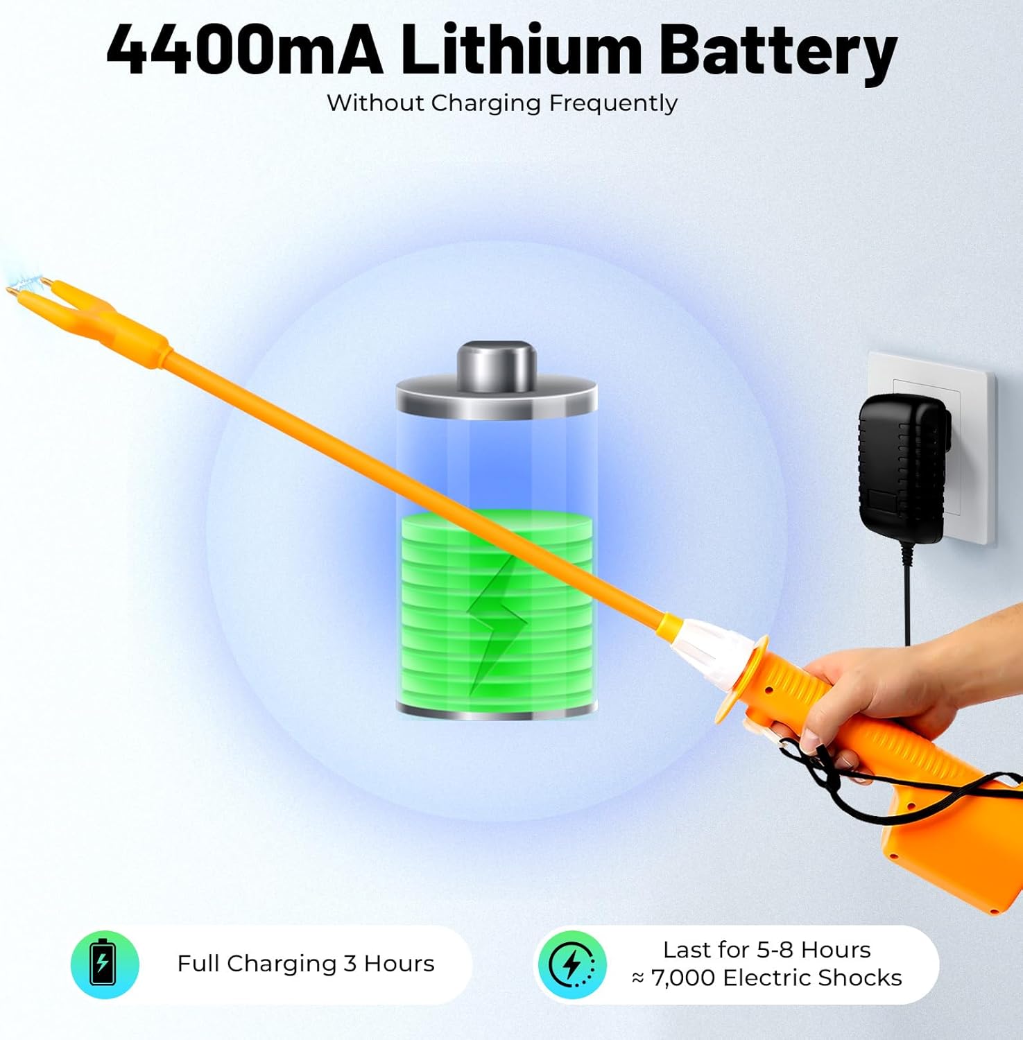 Rechargeable Livestock Prod, 21.65Inch Waterproof Cattle Prod for Cows, Electric Livestock Cattle Pig Prod Shock Safety Prodder