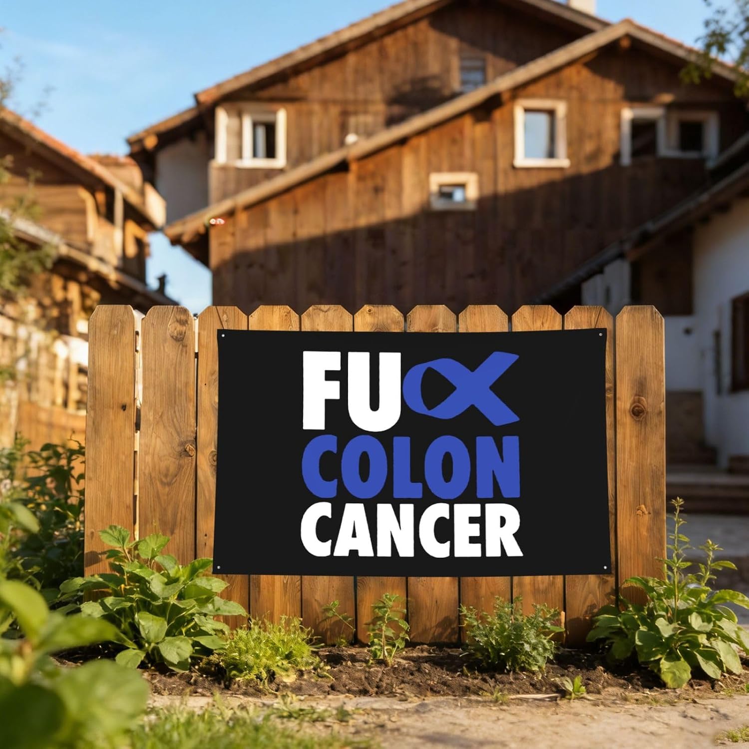 Fuck Colon Cancer Flag Poster Durable Wall Banner with 4 Brass Grommets 2x3 Ft Tapestry for Indoor & Outdoor Decor, Perfect for Home,Porch,Garden,Yard image 4