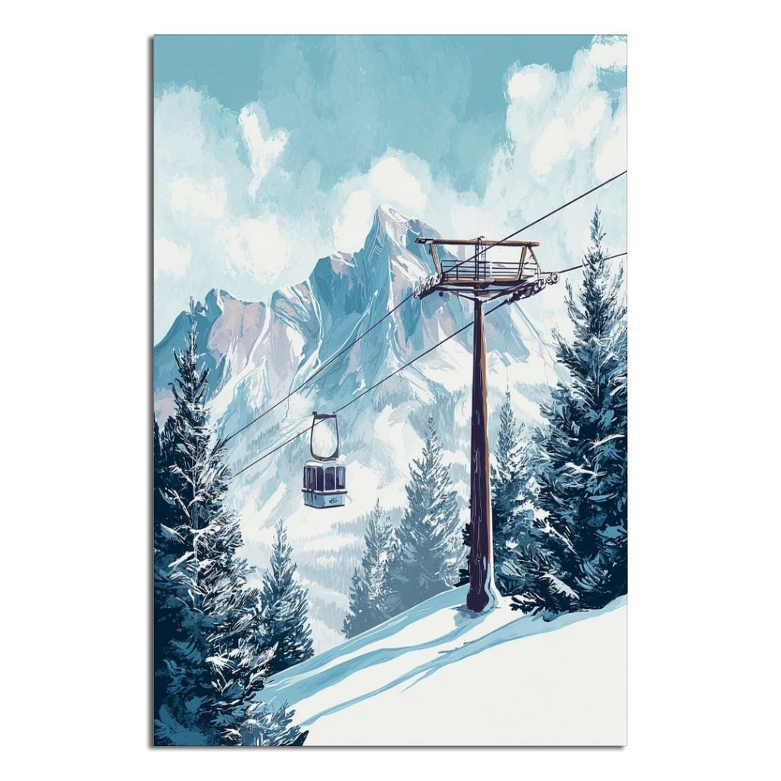 CFXNGA Verbier Switzerland Ski Posters 24x36inch(60x90cm) Vintage Watercolor Canvas Art