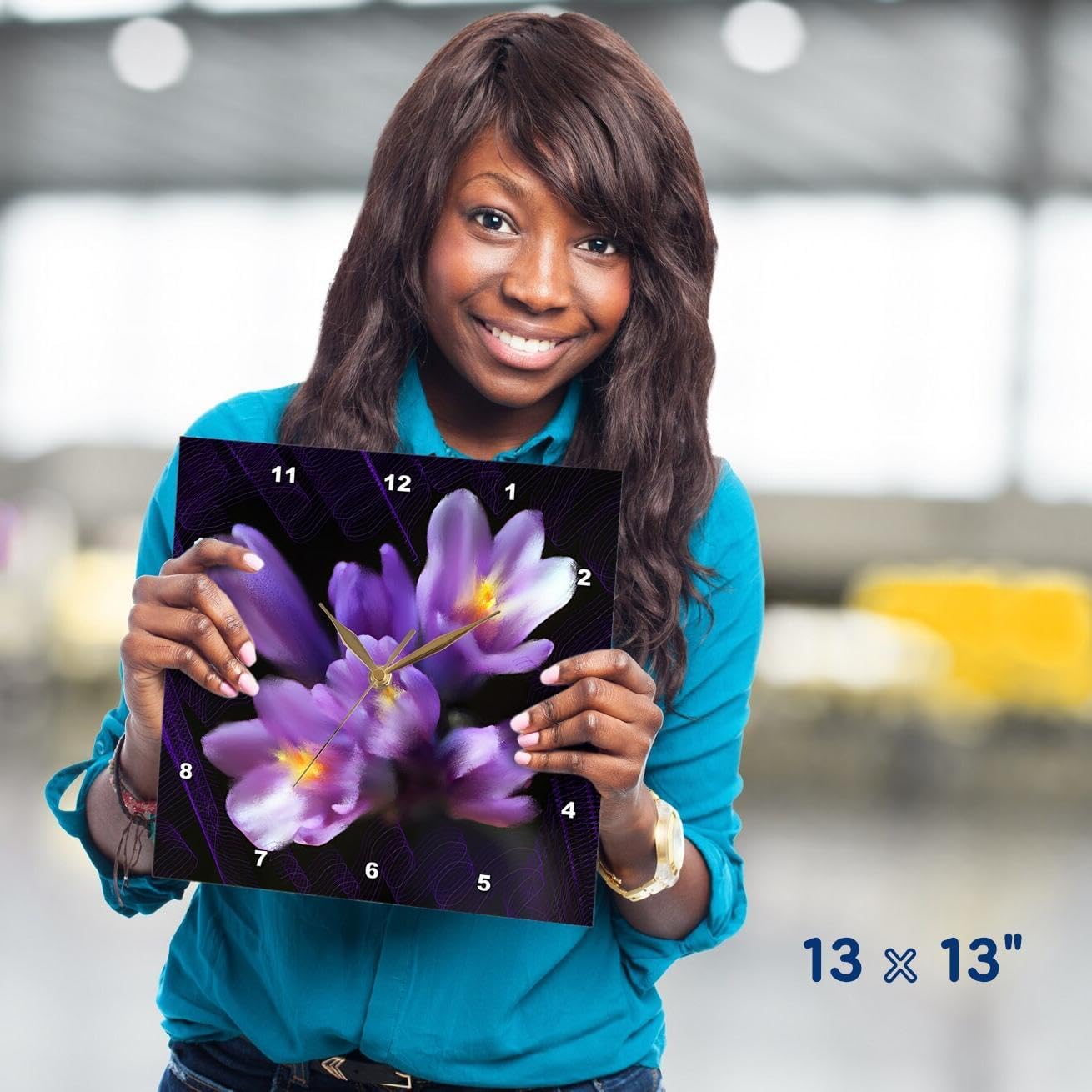 3dRose DPP_4867_2 Purple Flowers Wall Clock, 13 by 13-Inch