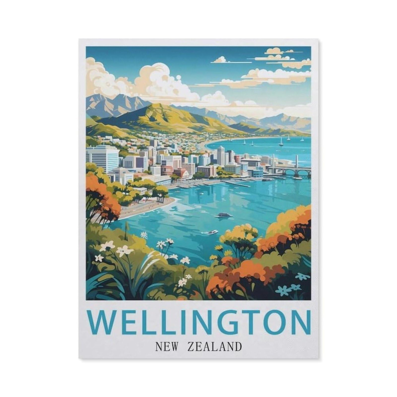 Jigsaw Puzzle 1000 Pieces，Wellington New Zealand，Large Family Puzzle Game Artwork for Adults Teens（38x26cm）-EY94