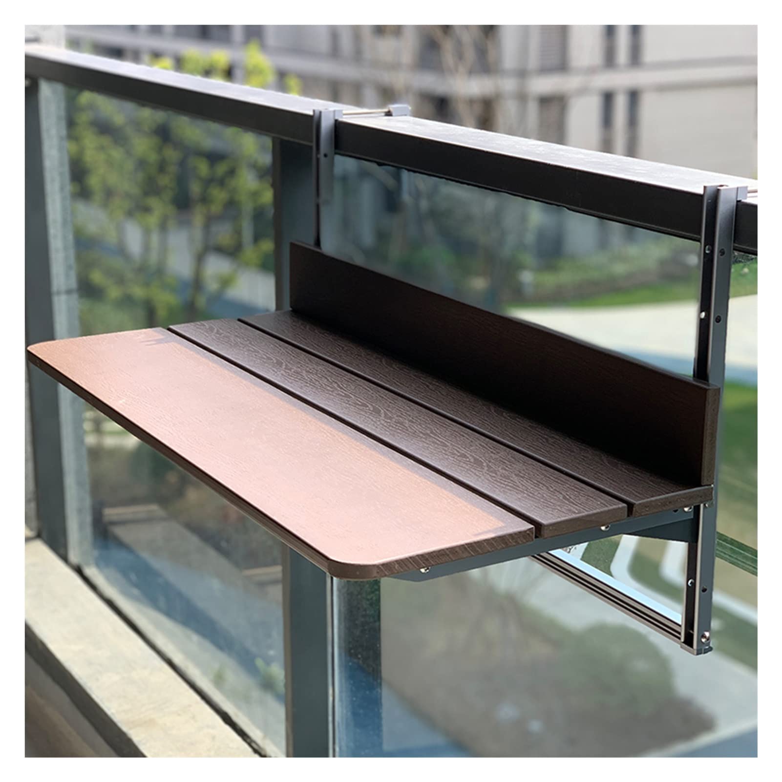 IBOWZ Balkonowy wiszący stół składany balkon stolik barowy na balustrady, składany stół tarasowy na zewnątrz, regulowany wiszący stół na patio, do ogrodu/stół De Loisirs / 60 x 37 cm