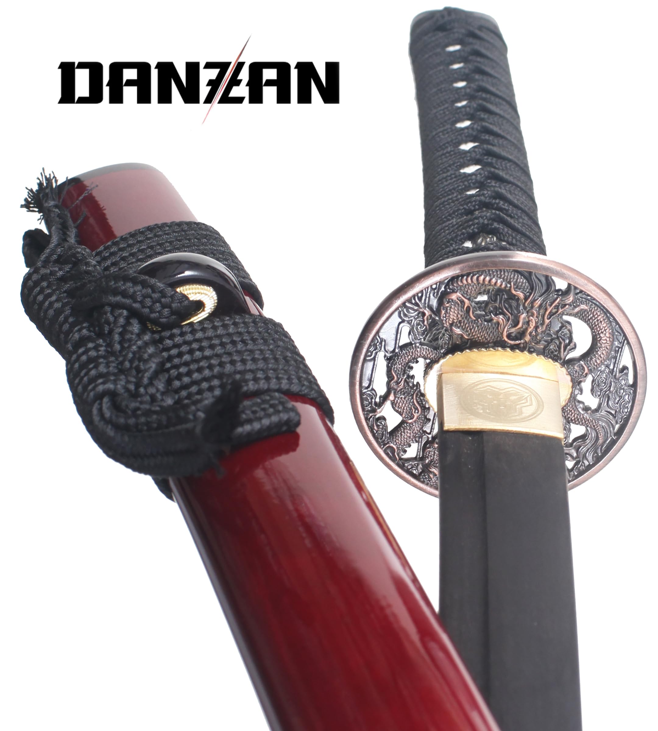 Danzan Katana en Bois Lame en Bois Katana Dragon Rouge Epee Japonais Sabre Katana Samourai - Lame Bois Noire