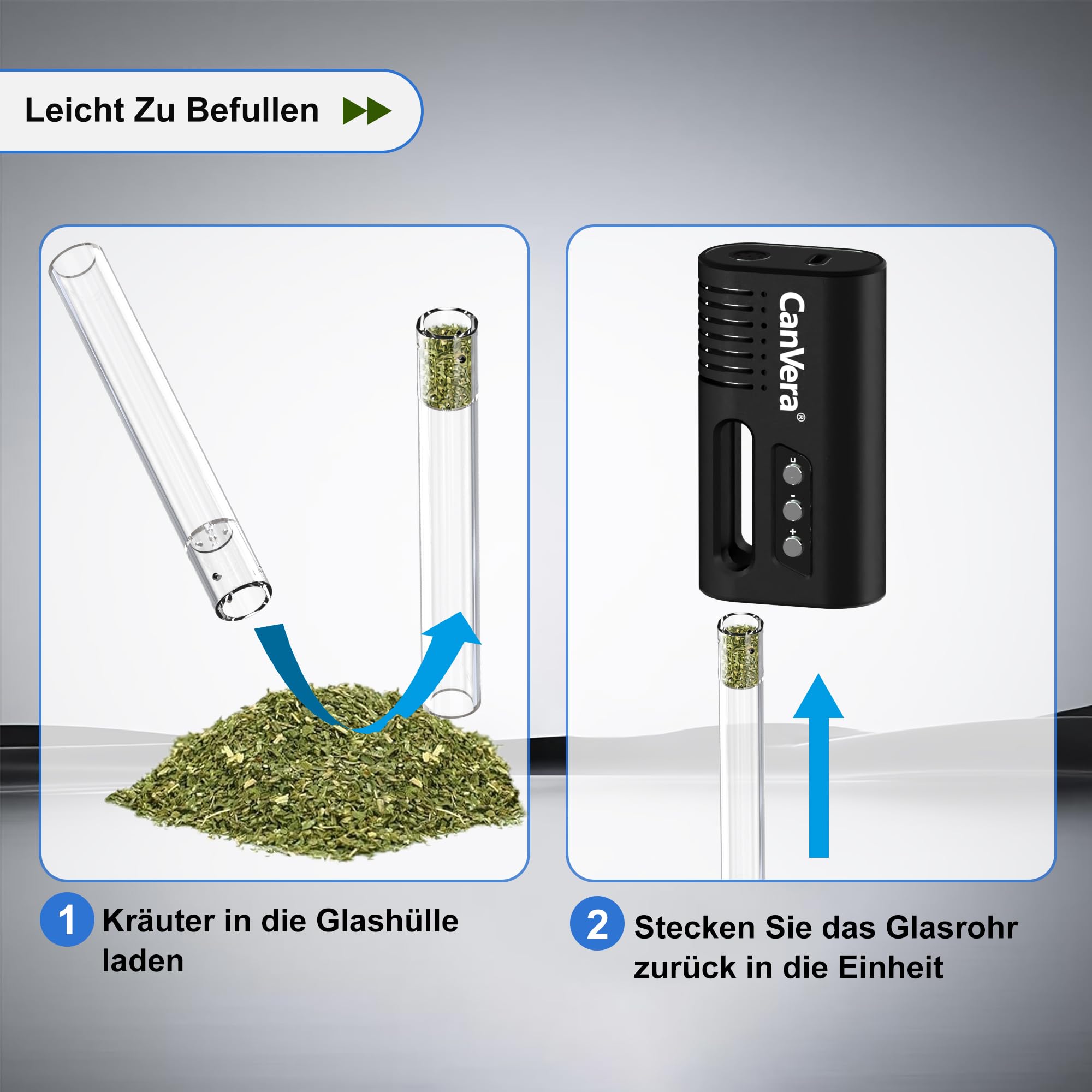 Vaporizer Cannabis | CanVera Kräuter Verdampfer | Konvektion Technologie | Temperatur 50-220℃ | Einstellbare Sessionzeit 5-13 Min. | Glasmundstück Vapo-rizer | Keramik Kammer | USB-C