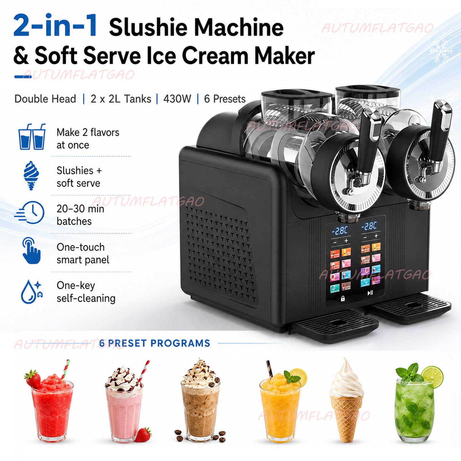 Macchina per Granita E Gelato Soft 2 in 1, Gelatiera con Doppio Serbatoio da 2 L, Macchina per Granite per Casa, 6 Programmi Preimpostati, per Feste E Piccolo Bar Black