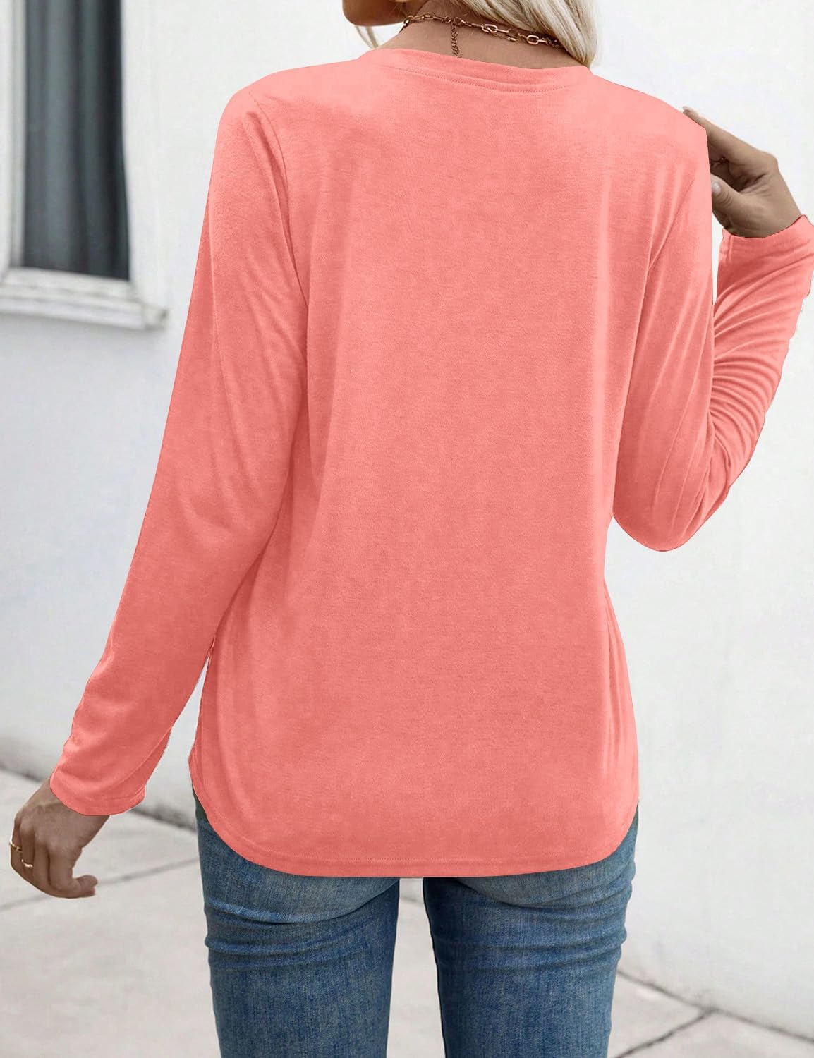 JUSTFASHIONNOW Pleated Long Sleeve Shirts for Women V Neck Dressy Casual Business Blouses Fall Tops 2025 Trendy - Image 6