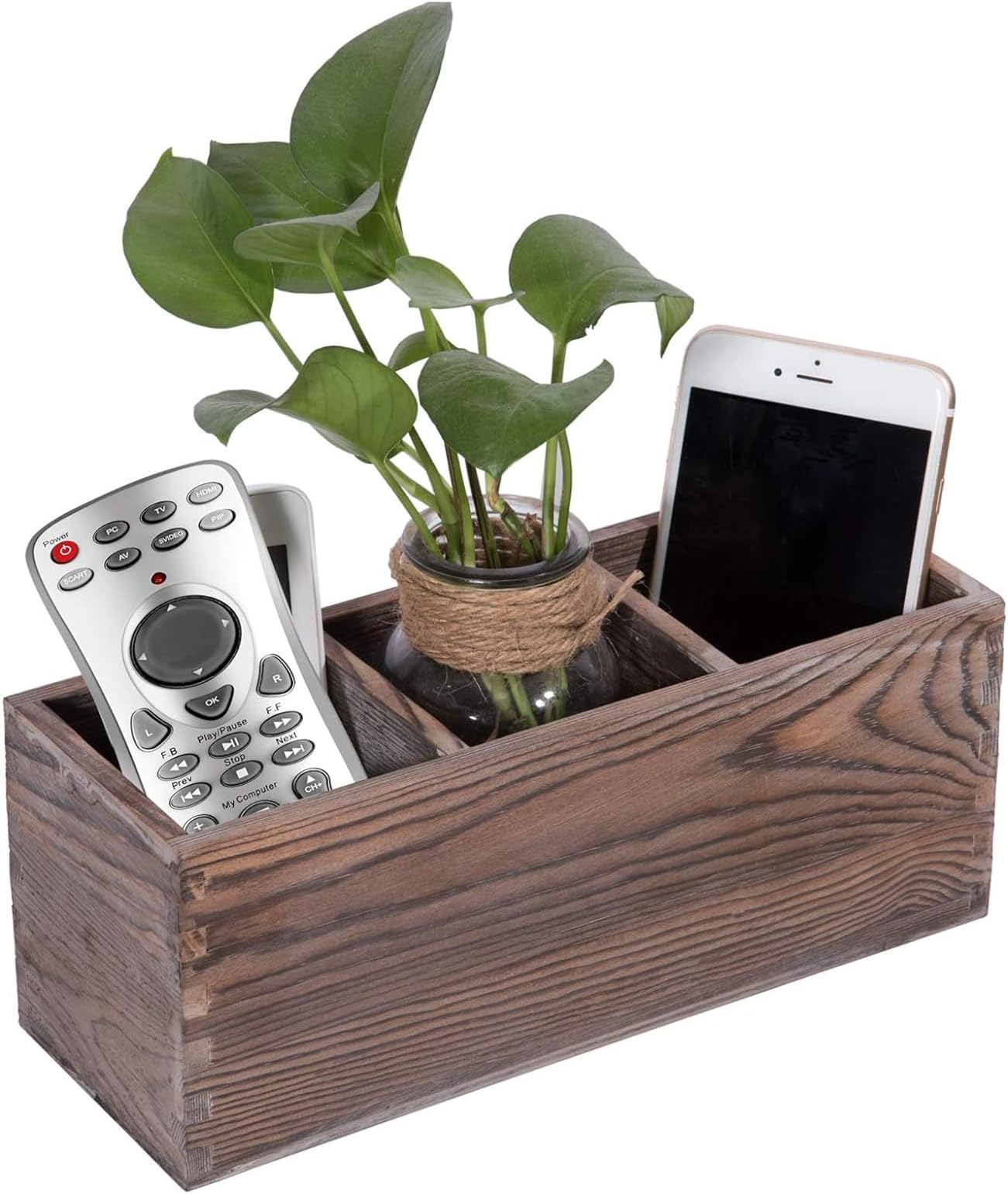 Wooden Remote Control Holder,Caddy,Organizer,Desktop Storage with 3 Compartments,Multiuse for Store TV Remotes,Game Console,Phones,Pens,Pencils,Office Supplies