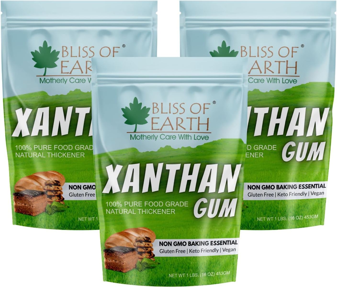 Bliss of Earth Xanthan Gum Powder 100% Pure Food Grade Natural Thickener Gluten Free, Keto Friendly, Vegan 3x453gm