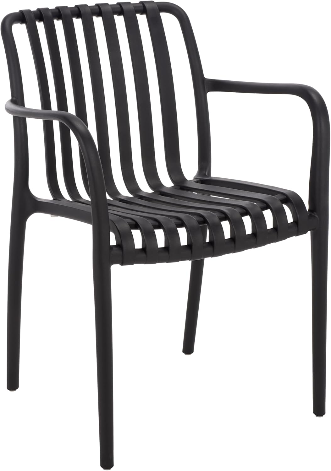SAFAVIEH Outdoor Patio Furniture Collection – Holly Black Stacking Dining Armchair Set of 2, Fully Assembled Outdoor Chairs, Modern Slatted Design, Weather-Resistant Patio Seating (PAT4702A-SET2)