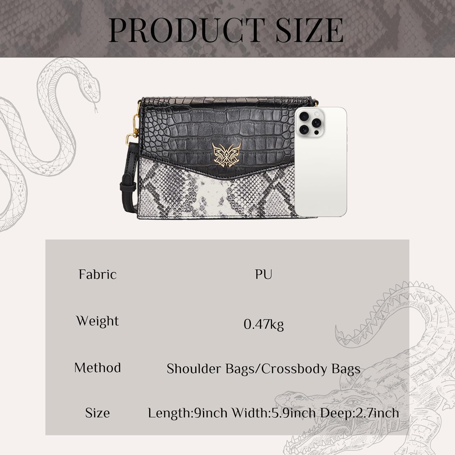 Women Leather Crossbody Purse Bags,Fashion Crocodile&Snake Printed Leather Shoulder Bags,Small Clutch Bags - Image 4
