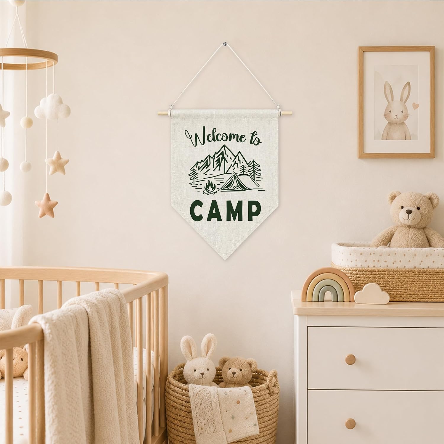 KYTWSFWS Camping Classroom Wall Art Pennant Flag, Retro Green Camping Wall Decor, Welcome to Camp Decor Hanging Flag Banner for Kids Boys Girls Room Bedroom Playroom Classroom, 11x15 Inch image 3