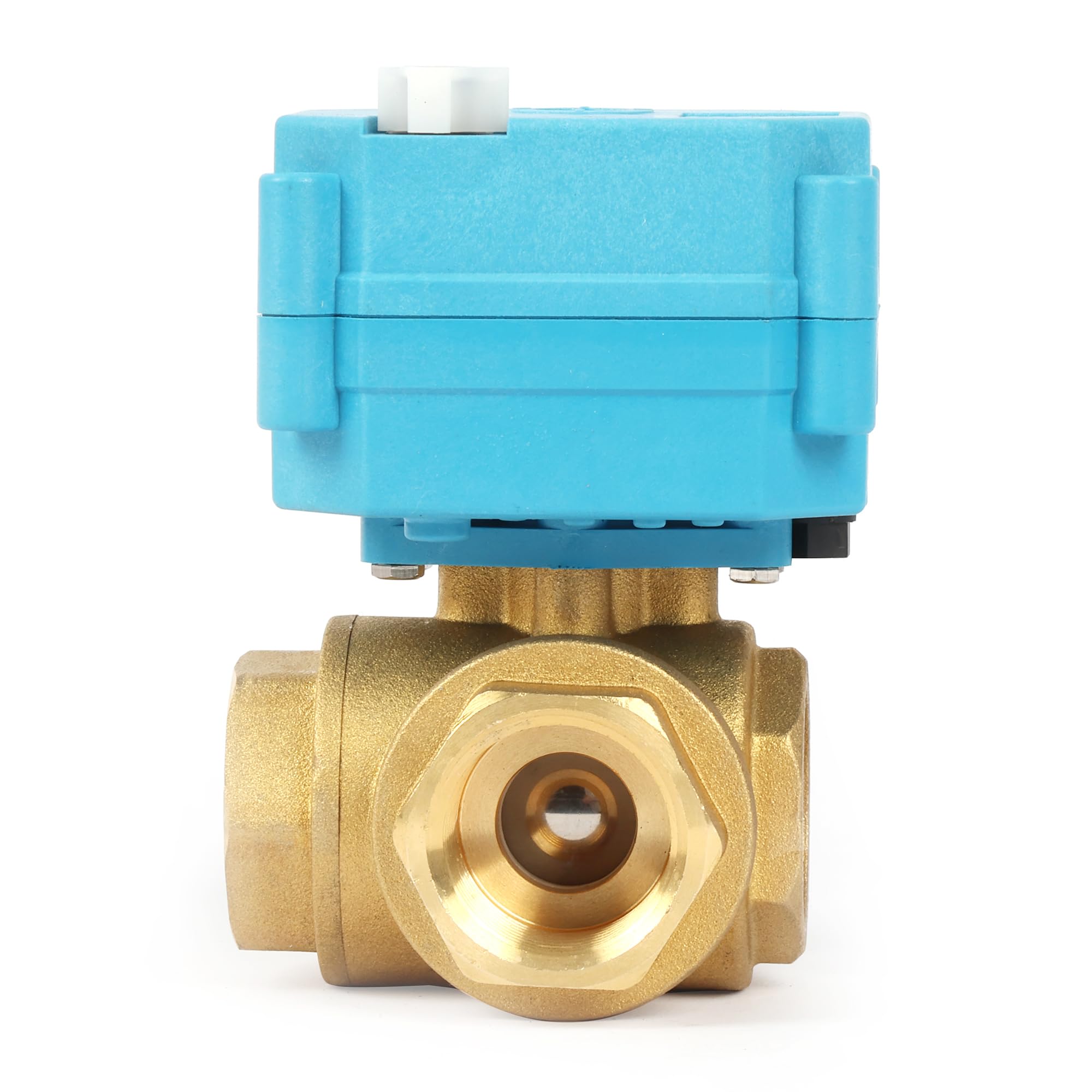 U.S. Solid Vanne 3 voies motorisée laiton – 3/4", 110-230 V CA, type T, électrique de zone avec fonction manuelle, robinet d'arrêt d'eau, port standard
