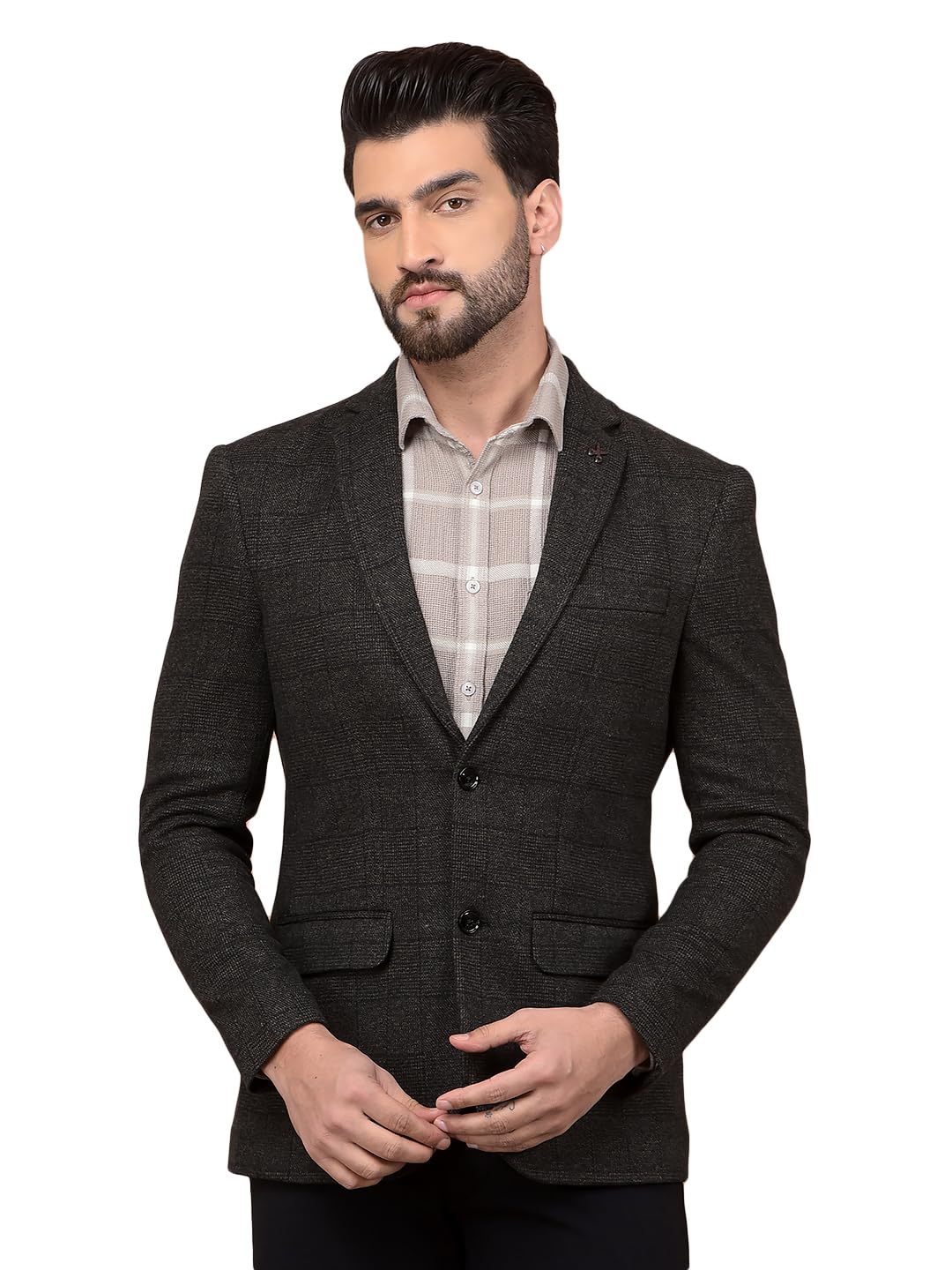 crimsoune club Men's Brown Checked Single Breasted Blazer-picture-11
