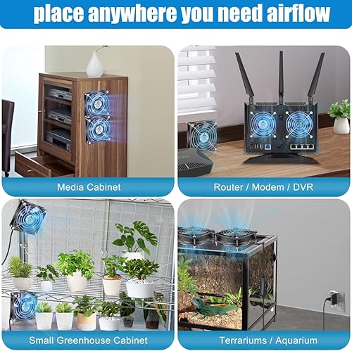 Vista 29 de GDSTIME Paquete de 2 ventiladores USB silenciosos de 1.575 pulgadas con 3 controles de velocidad, mini ventilador de carcasa de computadora sin