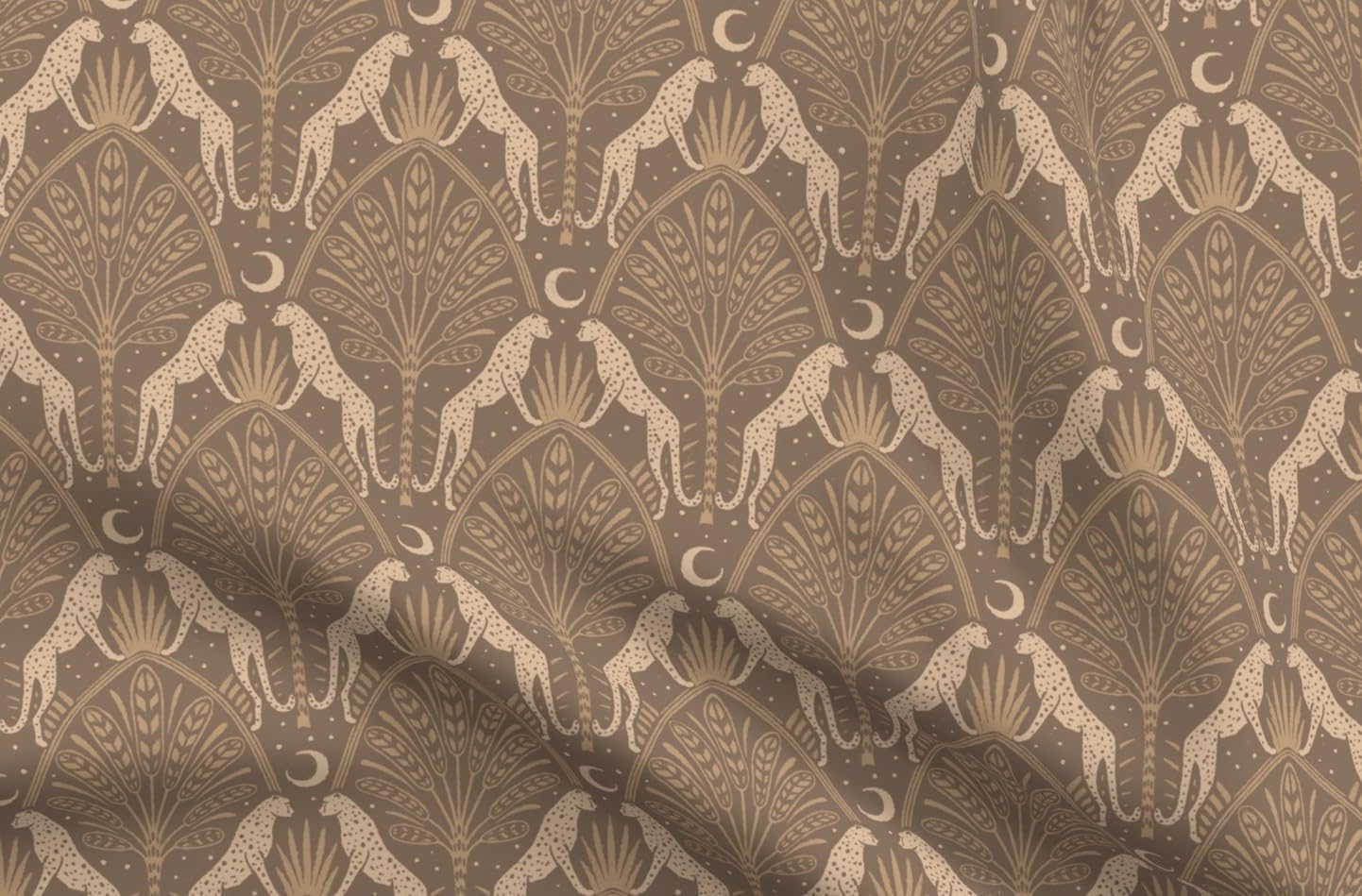Spoonflower Fabric - Art Deco Cheetah Warm Earth Tones Vintage Brown Boho Jungle Leopard Printed on Petal Cotton Fabric Fat Quarter - Sewing Quilting Apparel Crafts Decor