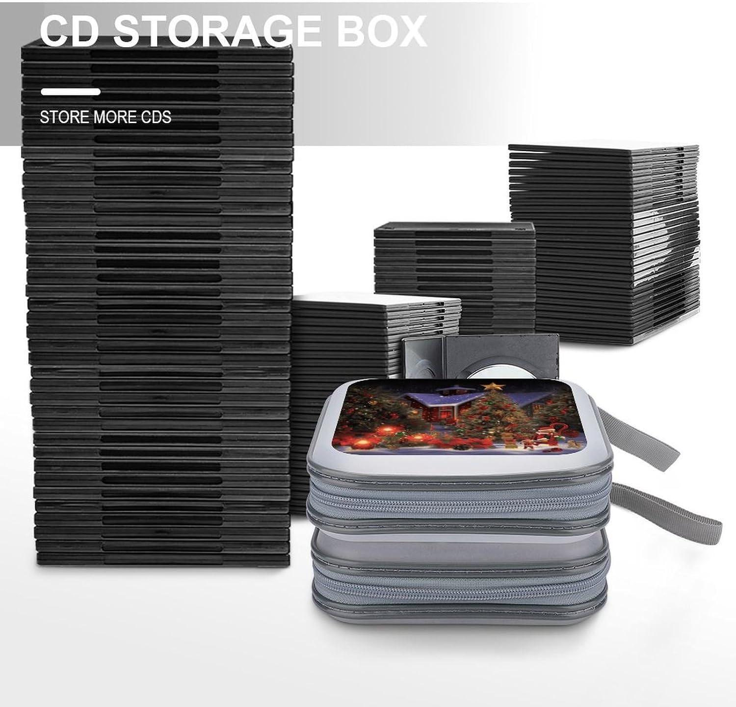 Christmas Cheer CD Case DVD Holder Storage Portable Carrying Binder Holder Wallet Large Storage Disc Wallet Bag Hard Plastic DVD Disc Cases Large Media Binder 40 Capacity