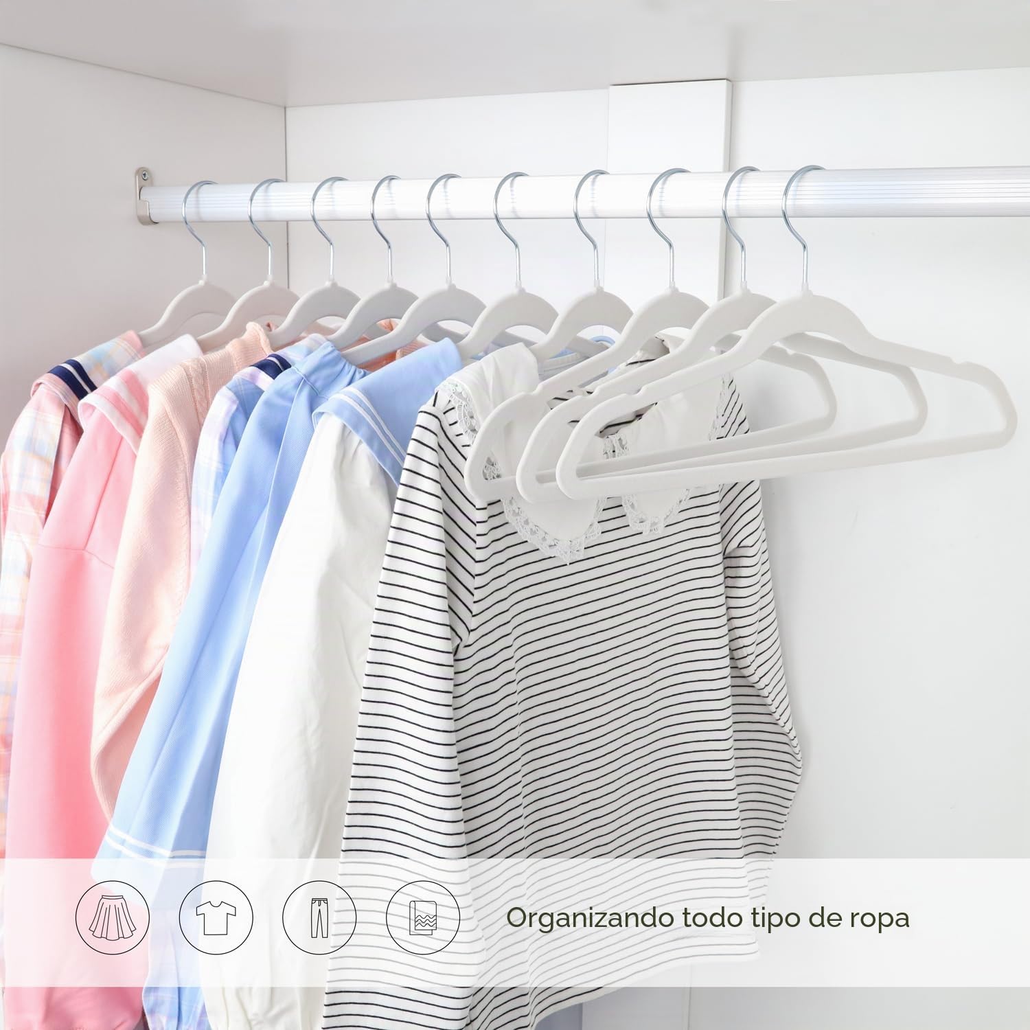 ManGotree 32 Perchas de Terciopelo para Niños de 35 cm, Ultrafinas Con Gancho Giratorio de 360°, Antideslizantes de Fieltro para Jóvenes, Resistentes y Duraderas (Blanco)