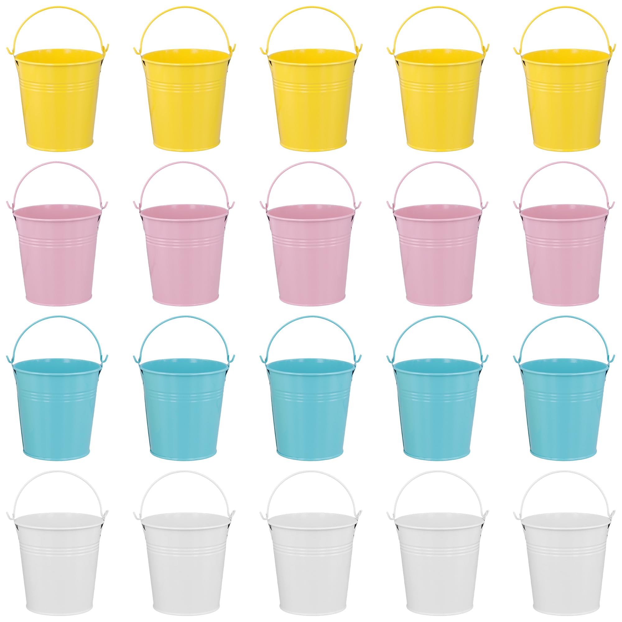 CHIHEUNG 20PCS Small Metal Bucket, Colored Mini Buckets with Handle, Hanging Plant Pot Bucket for Succulent Plants, Candy Snacks, Crafts and Party Decoration