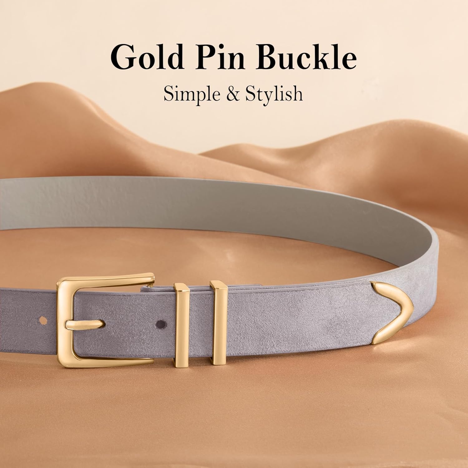 WHIPPY Women Suede Belt with Gold Buckle Fashion Ladies Casual Waist Belt for Jeans Pants - Image 2