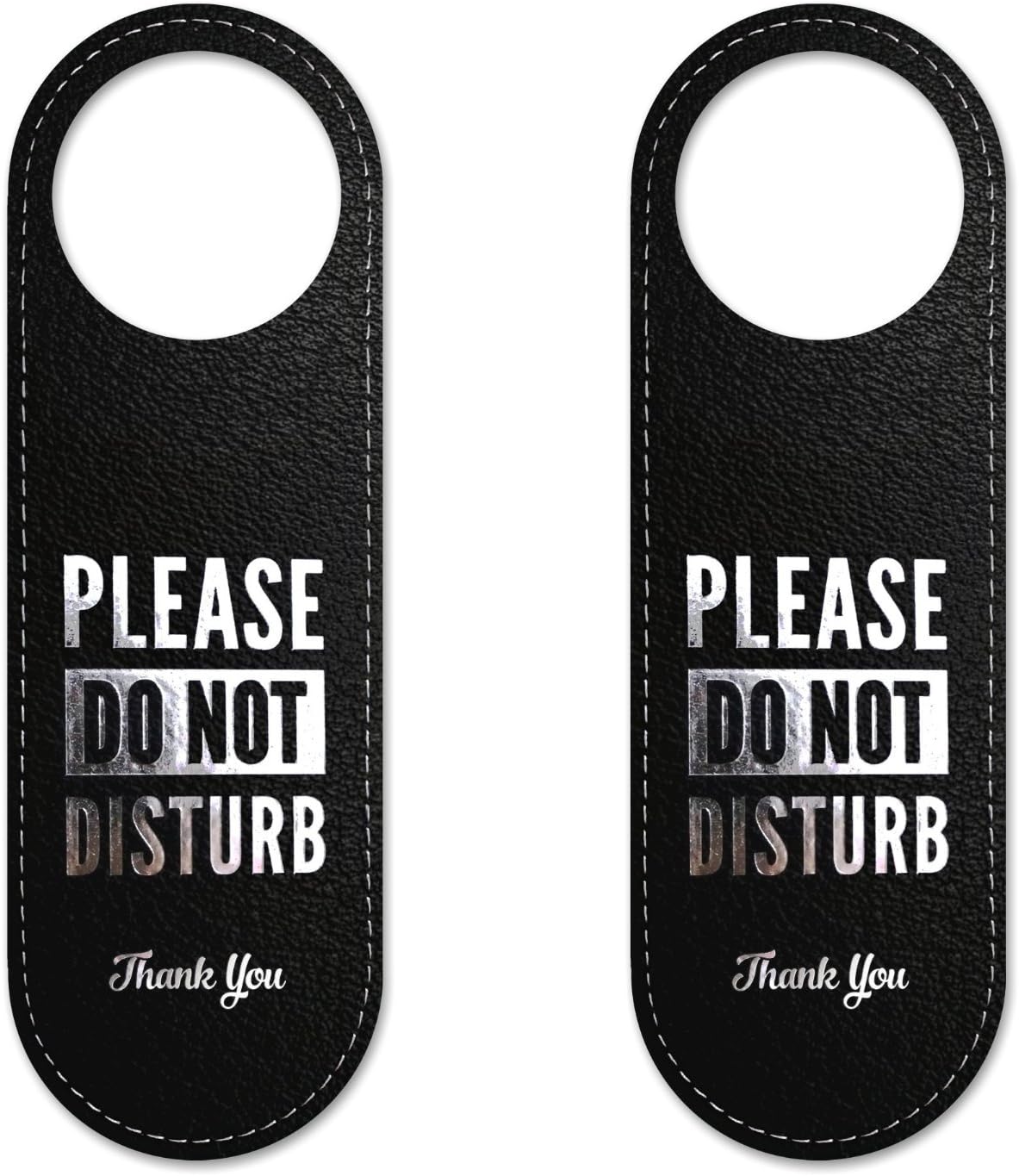 Quality Clever Do Not Disturb Sign, 2 Pack, Executive Quality Door Hanger, Eco Leather Hotel Style DND