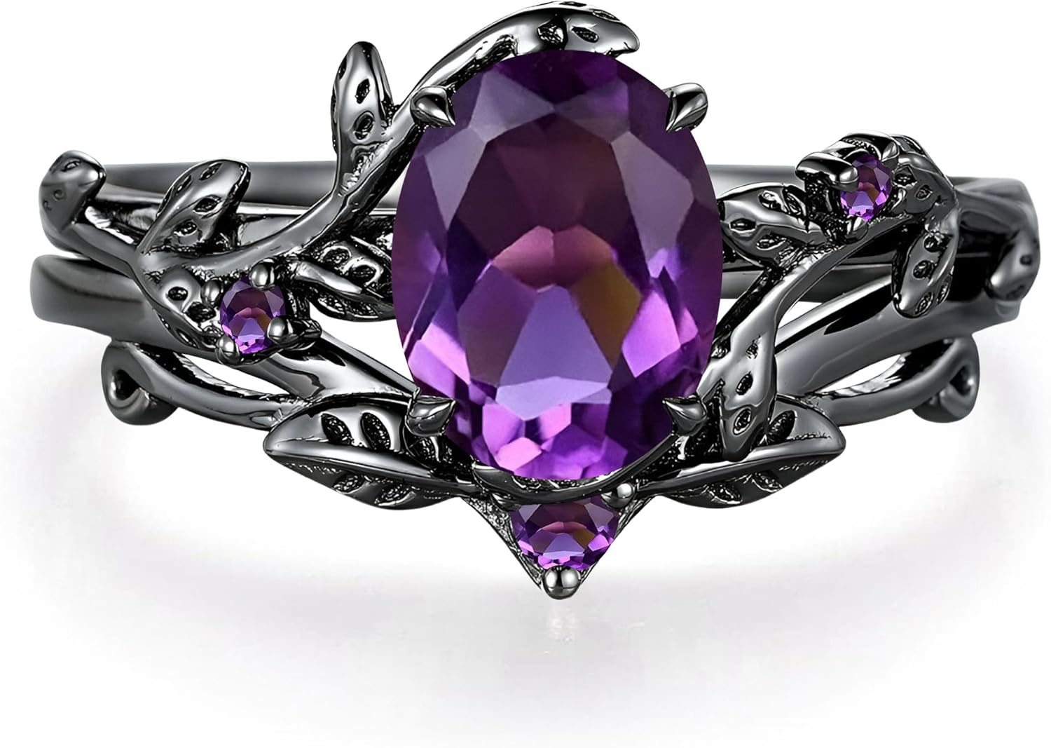 2Carats Oval Shaped Gemstone Engagement Ring Sets for Women Leaf Art Deco Wedding Band Ring 10K 14K 18K Gold Vintage Gemstone Jewelry for Anniversary Christmas Size 4-12