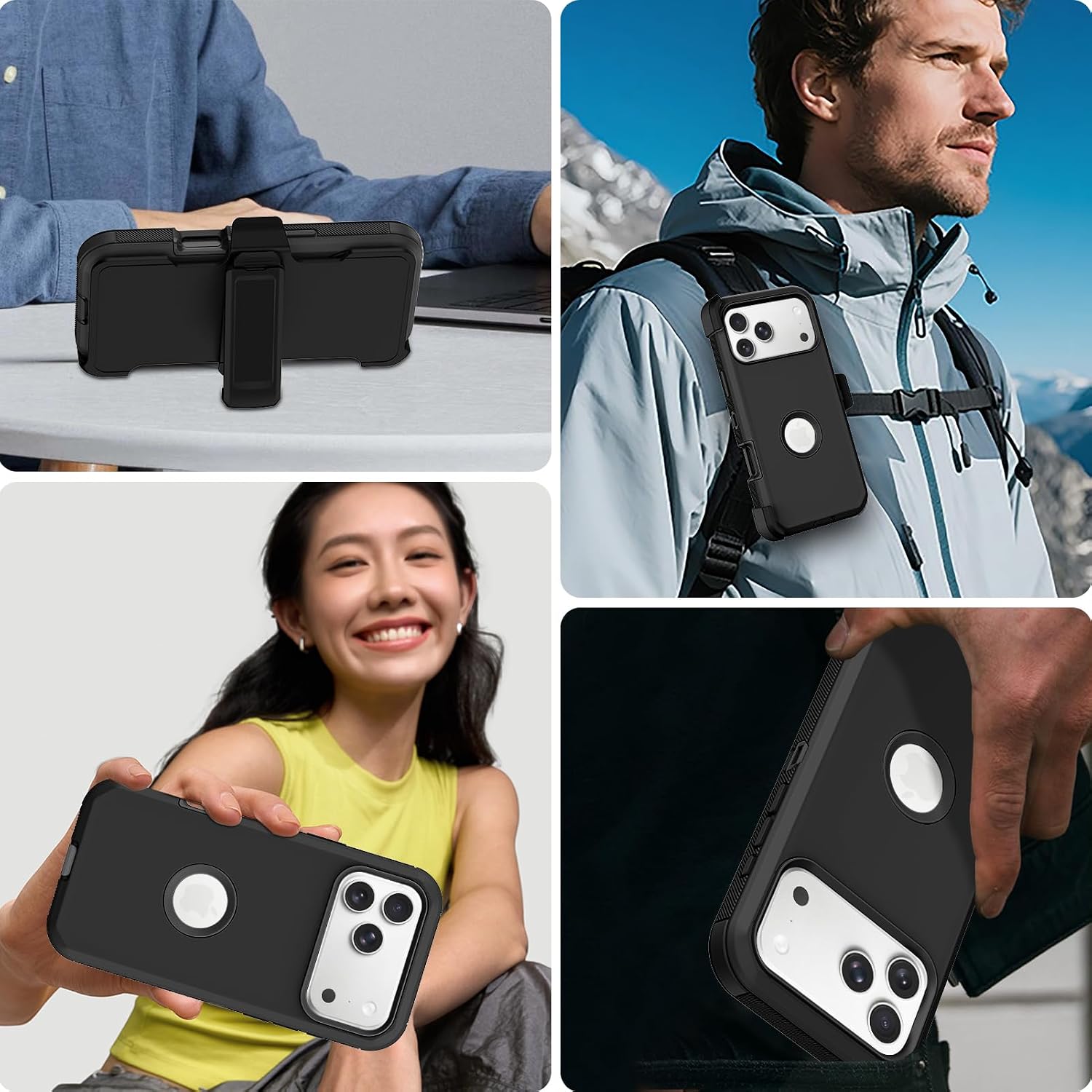 for iPhone 17 Pro Max Case with Belt-Clip Holster, Military Grade Shockproof Phone Cover with 2 Screen Protector & Kickstand, Full Body Protective Case for iPhone 17 Pro Max (Black)