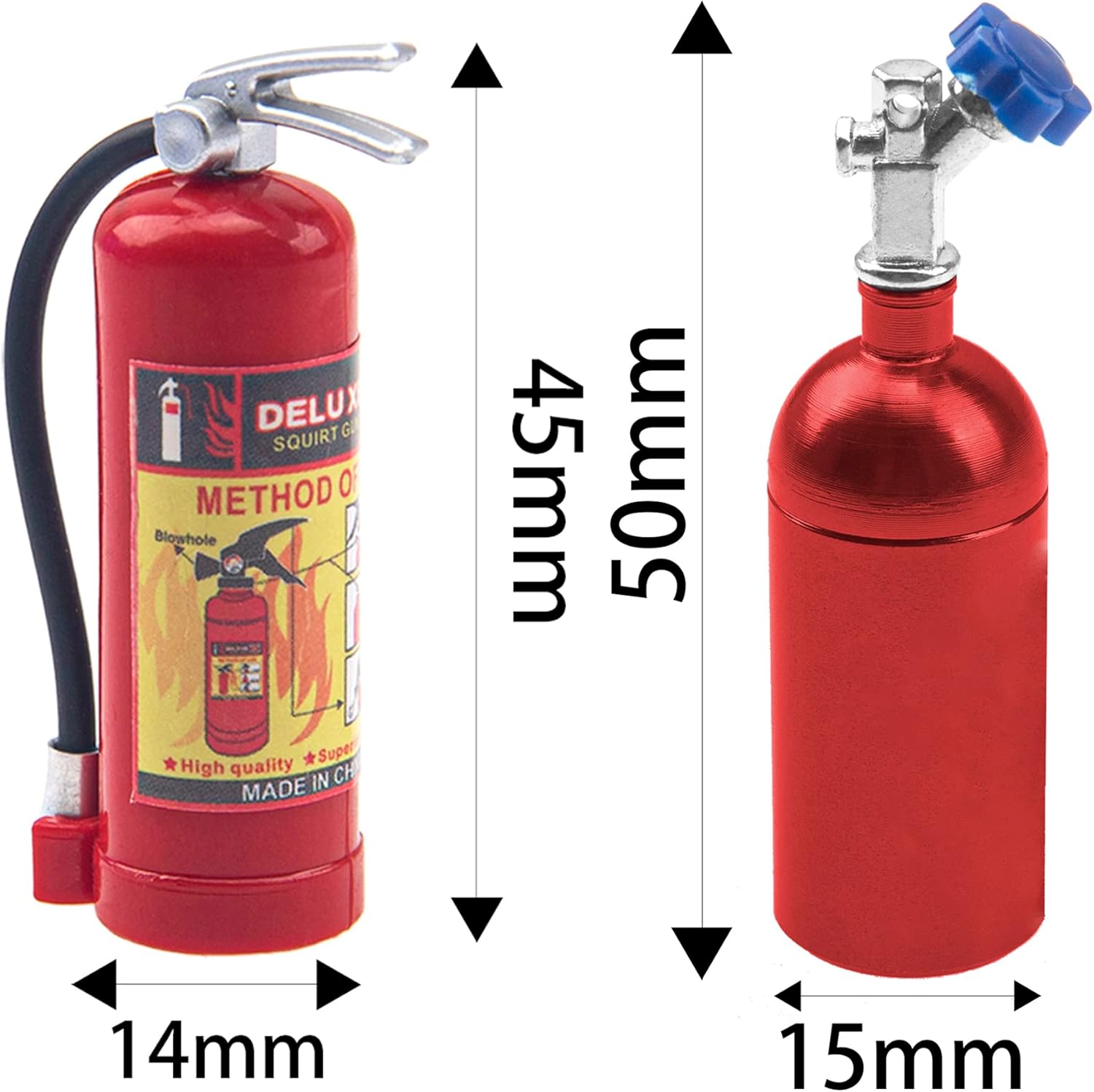 4Pcs HIRCQOO RC Scale Oil Drum Fire Extinguisher Nitrogen Bottle Jack Stands RC Decoration Accessories Compatible with Traxxas TRX4 Axial SCX10 D90 Tamiya CC01 Redcat Gen8 1/10 RC Crawler