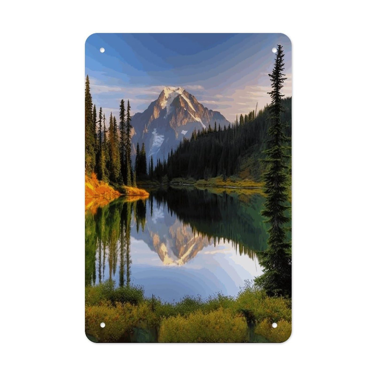 Mountain And Lake Pictures Metal Tin Sign Wall Decor Funny Retro Sign Weatherproof Metal Wall Art for Indoor Or Outdoor Retro Tin Signs for Kitchen Office Home Bar Decor 11.8 X 7.9 Inch
