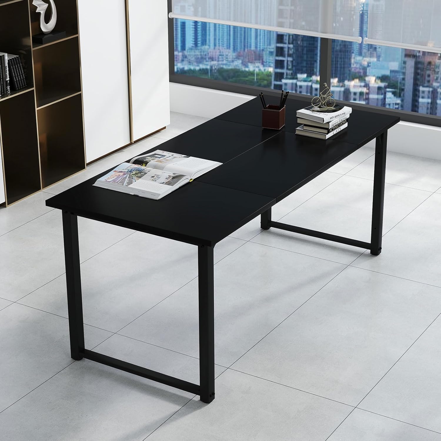 Bonzy Home 6FT Conference Table, 71" L x 32" W x 30" H Long Rectangle Meeting Table, Modern Seminar Table with Super Sturdy Metal Frame for Office, Natural