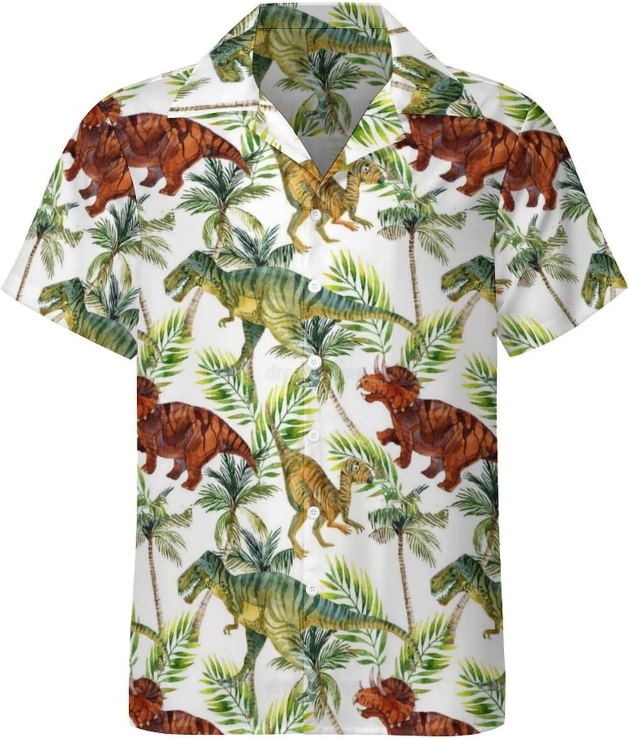 Hawaiian Shirt for Men Tropical Animal Flowers Button Down Shirts Tropical Casual Shirt Short Sleeve Summer Shirt Large, Dinosaur
