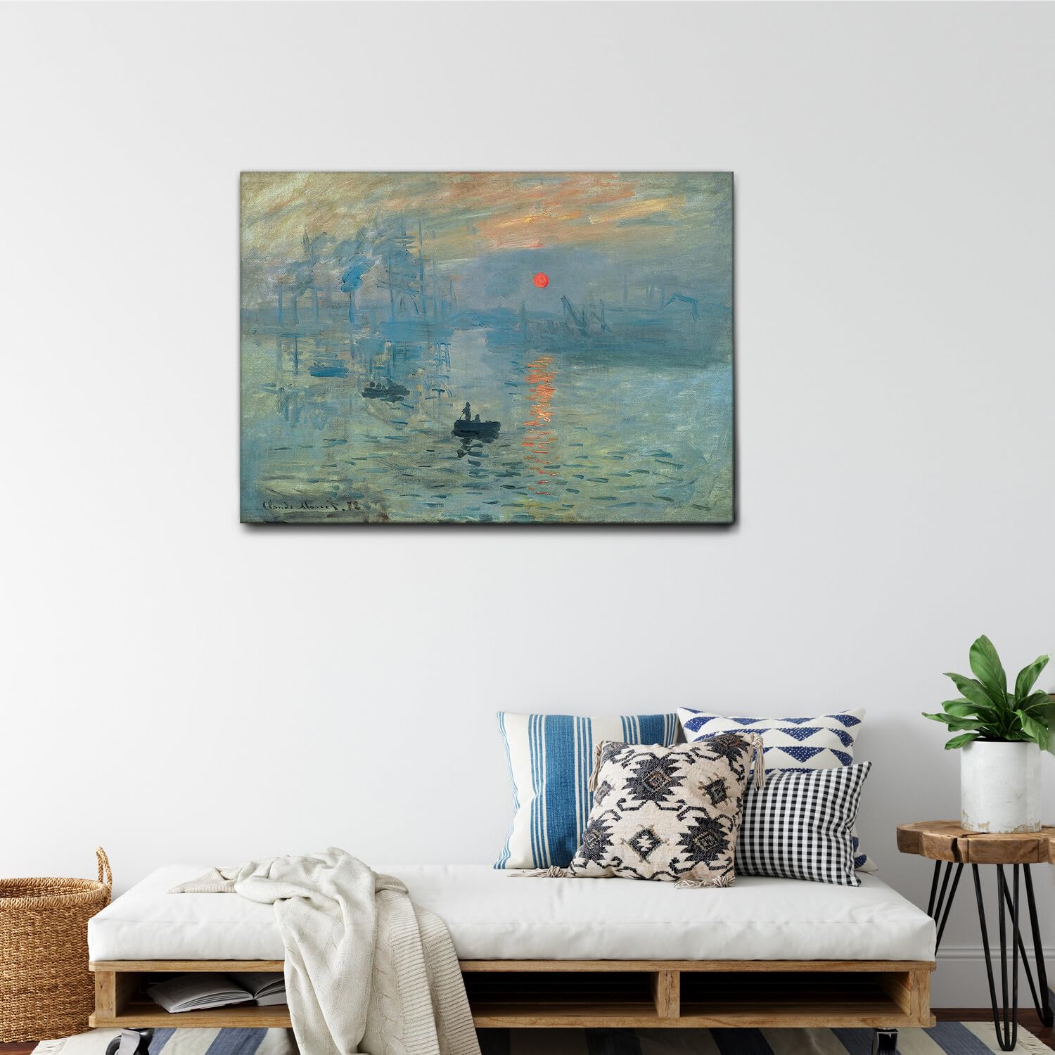 Giallobus - Cadre - Claude Monet - Coucher de soleil sur la mer - Toile - 100x70 - Prêt à accrocher - Peintures modernes pour la maison