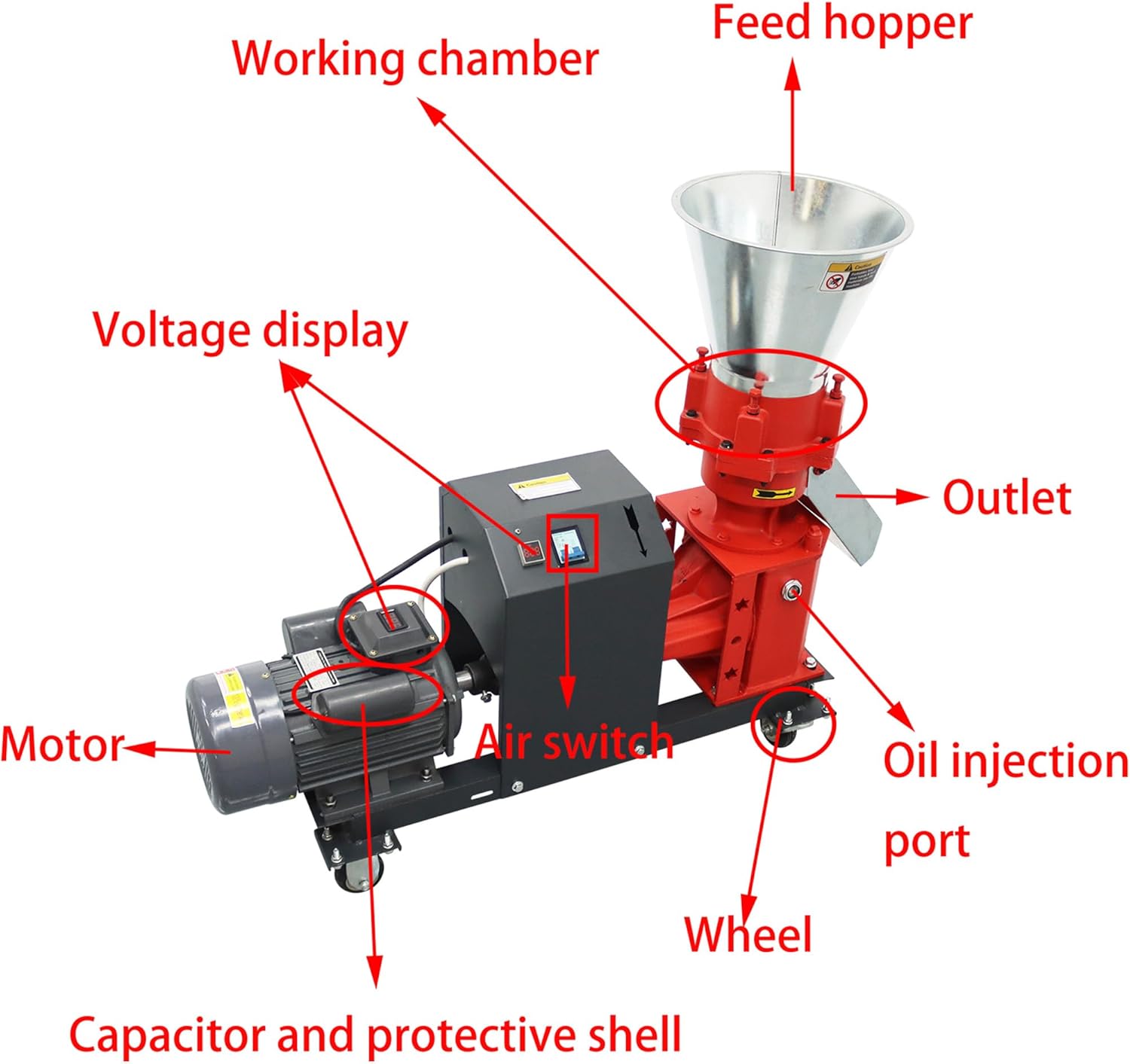Animal Feed Pellet Machine Chicken Feed Pellet Maker Farm Fodder Granulator 4 Head Rollers 4MM Holes Plate 220V 3.5KW 180-Model Series