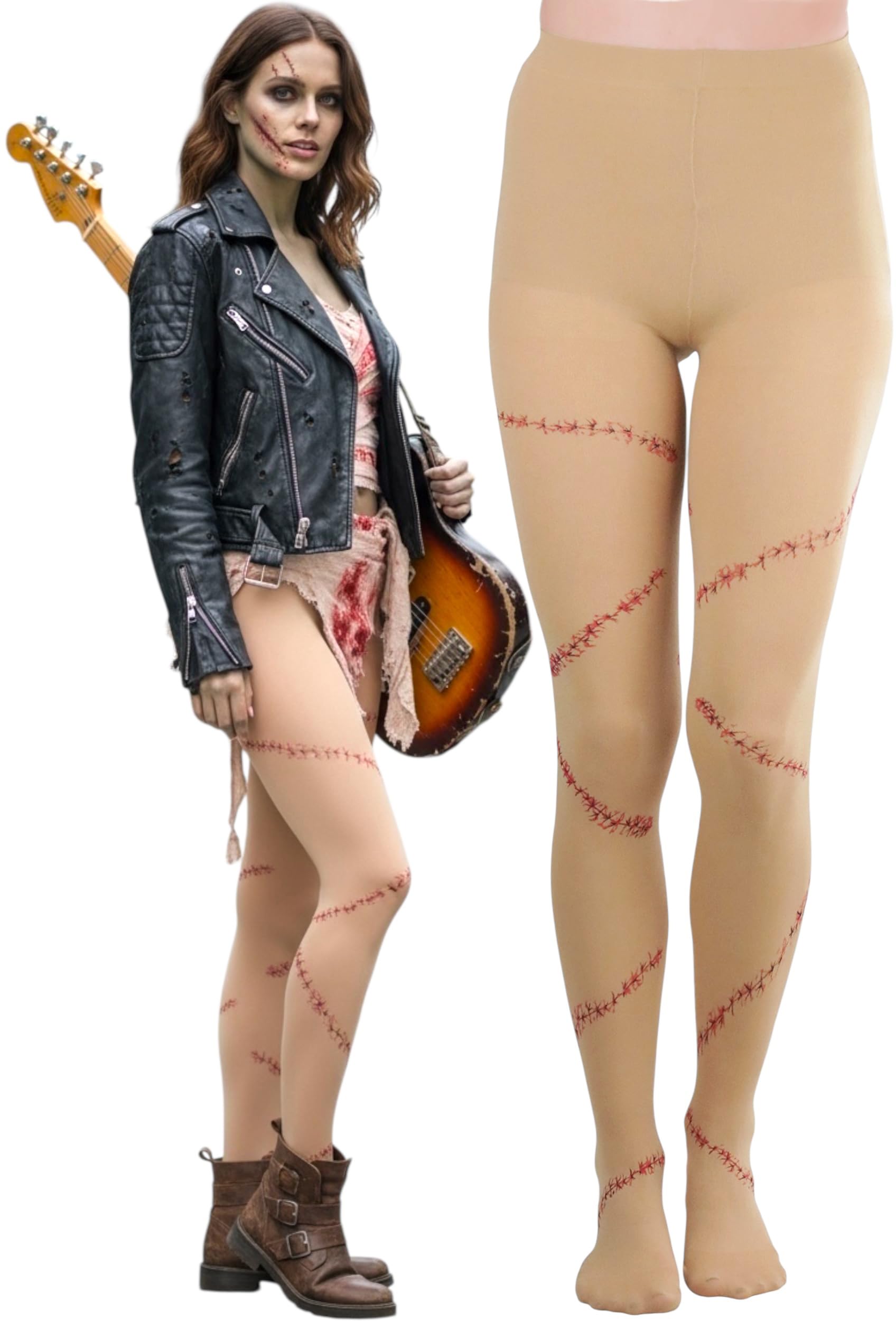 ToBeInStyle Women’s Bloody Stitches Scar Zombie Frankenstein Costume Tights Pantyhose Living Dead