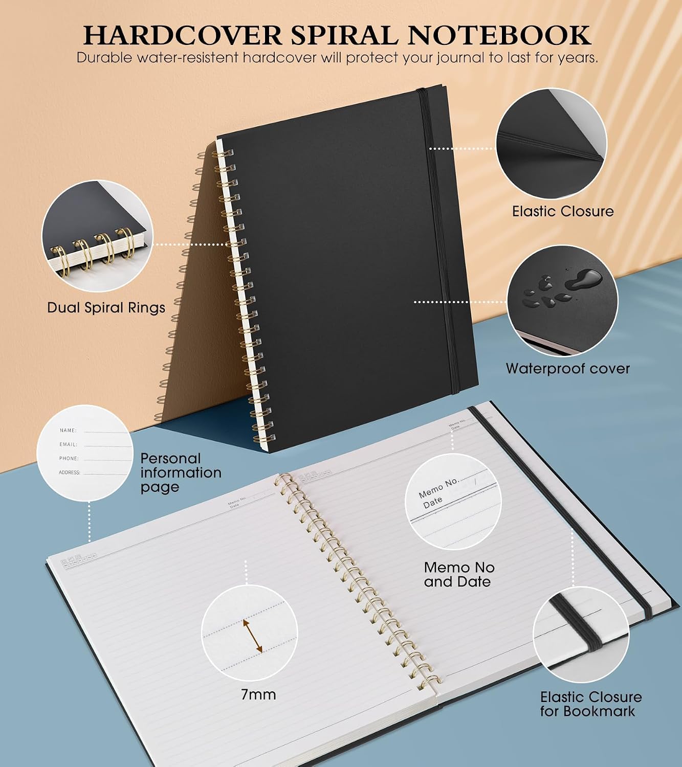 a4 spiral notebook for business and school college ruled 8 5 x 11 journals for men and women durable plastic hardcover 100 gsm lined paper ideal for notes meetings black - الصورة 3