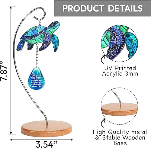 Vista 3 de Ornamento Atrapasol de Acrílico de Tortuga Marina con Soporte de Exhibición Colgante para Decoración de Mesa, Regalos de Tortuga Marina