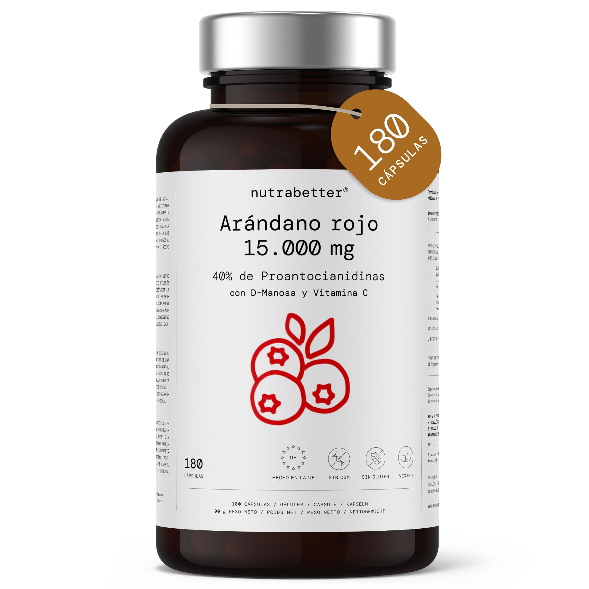 Arándano Rojo Americano 15000mg para Cistitis y Tracto Urinario | 180 cápsulas v