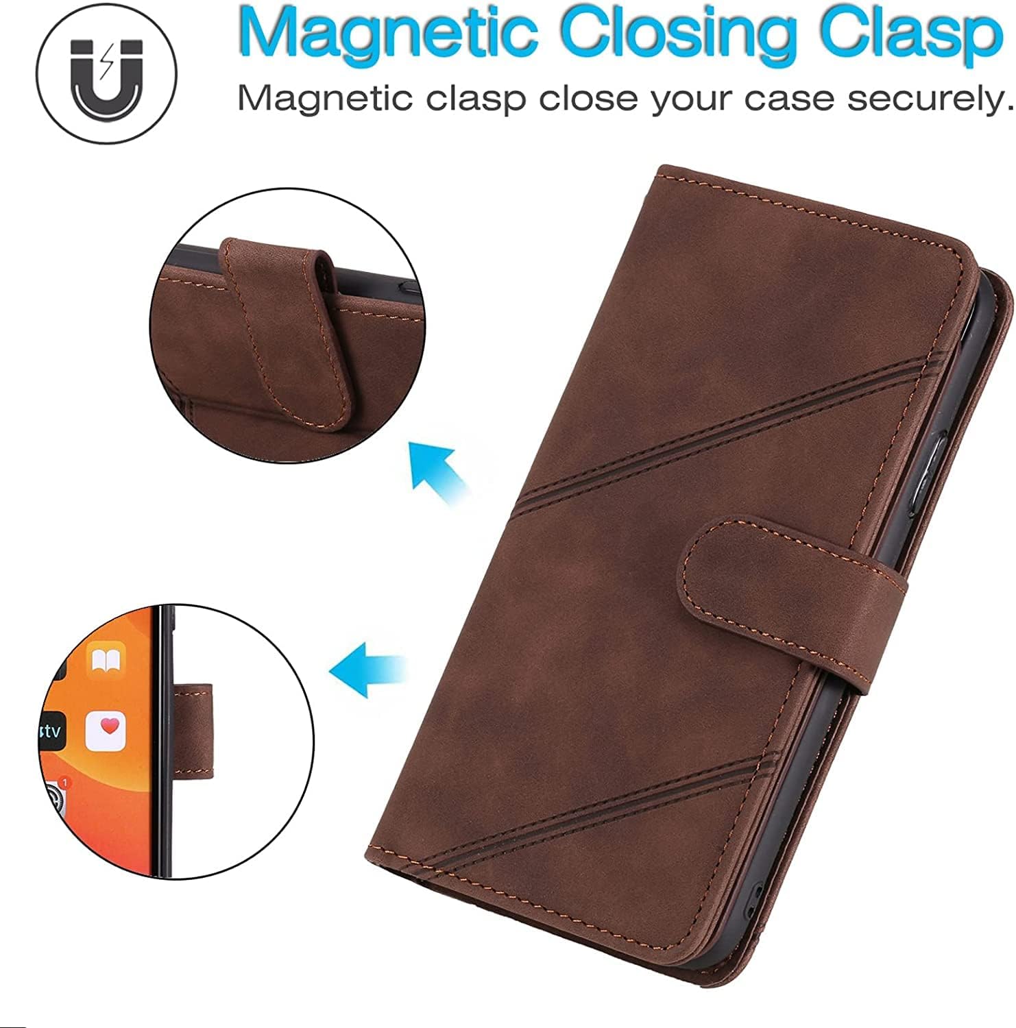 Case for iPhone 11/11Pro/11Pro Max, High-Grade Leather Flip Wallet Phone Case Cover with Magnetic Cover and Stand Feature Shockproof Leather (Color : Brown, Size : 11)