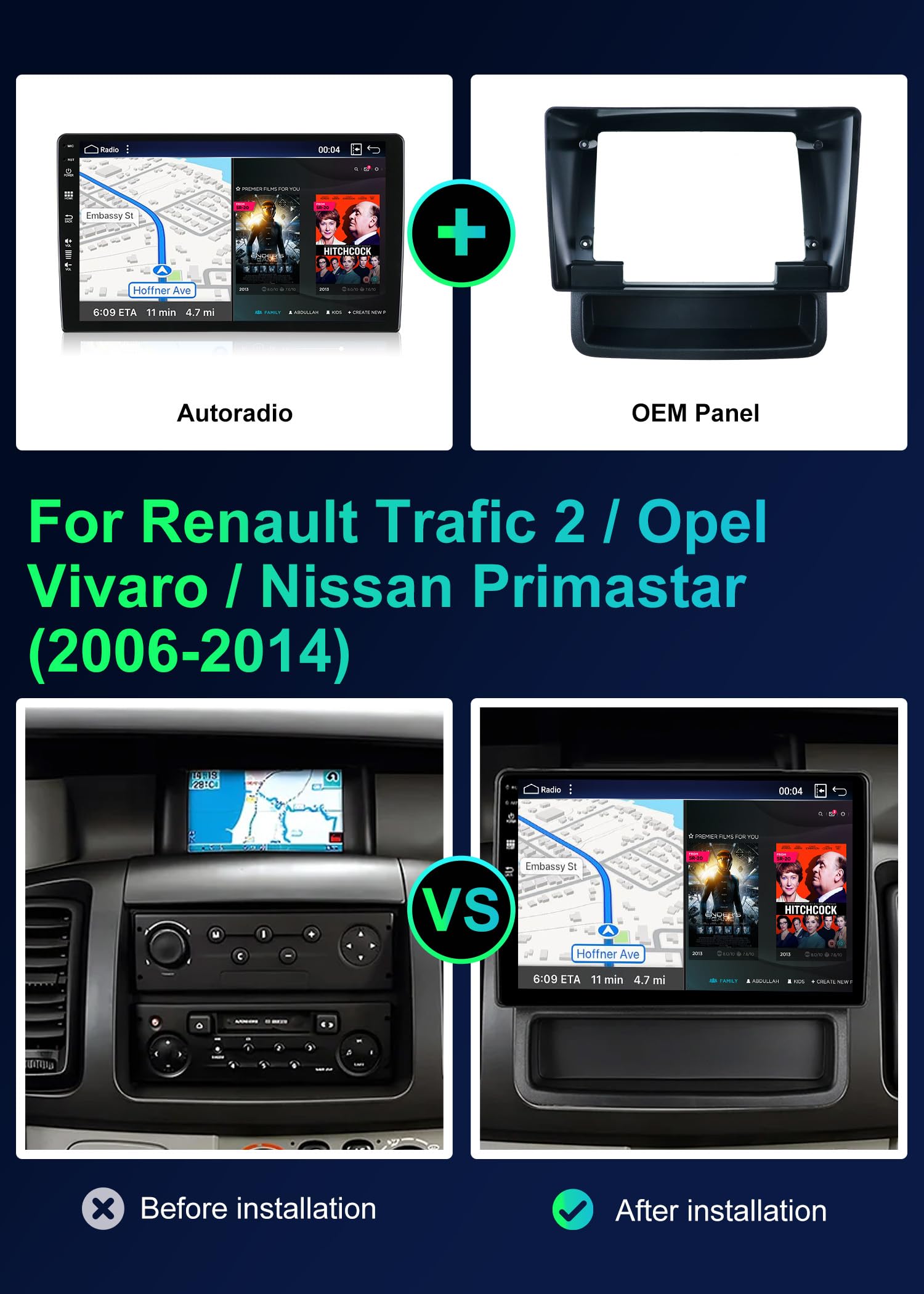 SXAUTO - 6G+128G - Android 15 Autoradio für Renault Trafic 2 / Opel Vivaro/Nissan Primastar (2006-2014) Eingebaut Carplay/Android Auto/DSP - Kamera + MIC Lenkradsteuerung Fast-Boot 2 Din 10.1 Zoll