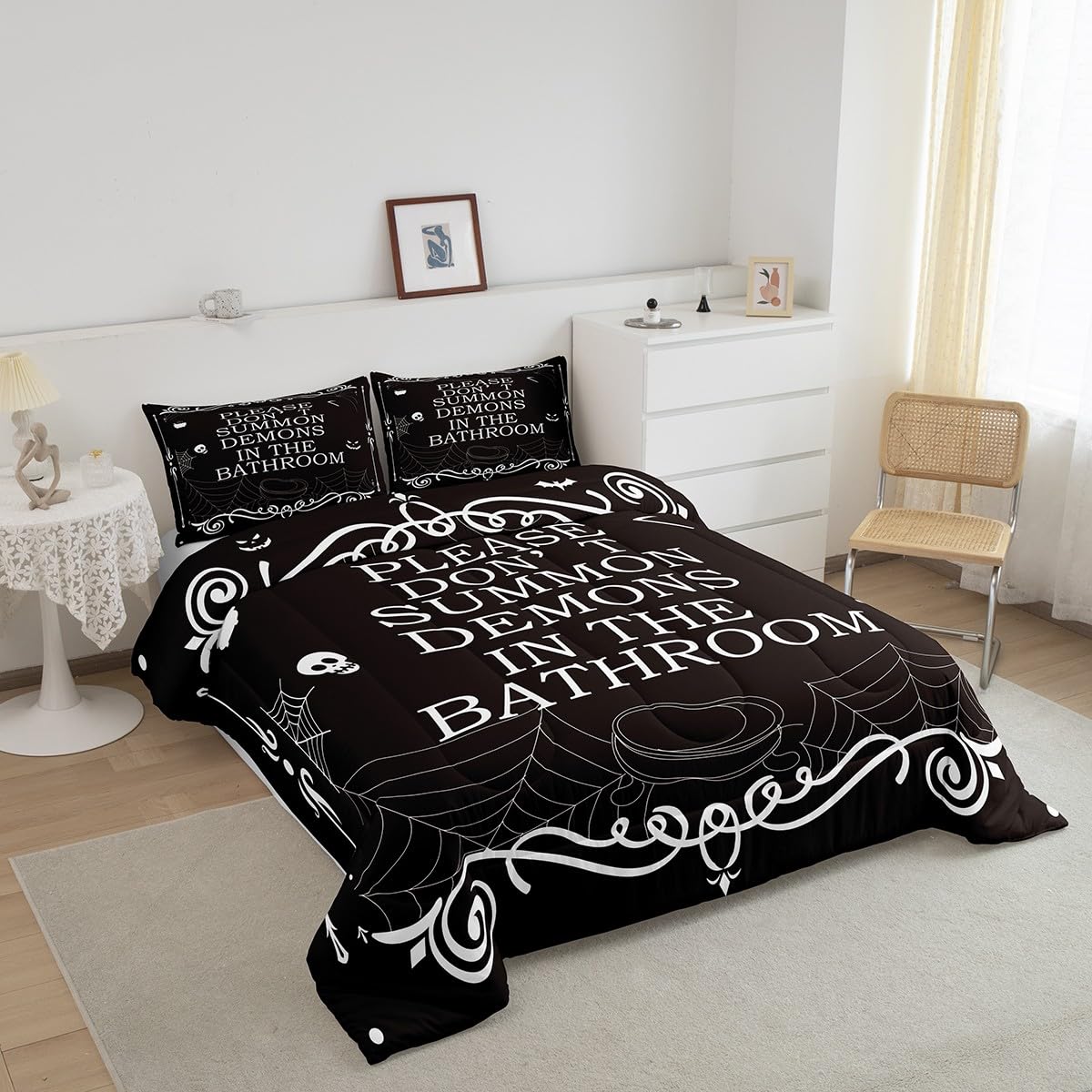 Feelyou Halloween Bedding Set Full Size Boys Girls Spider Web Comforter Set for Kids Ultra Soft Sugar Skull Comforter Halloween Black Duvet Set Room Decor Quilt Set