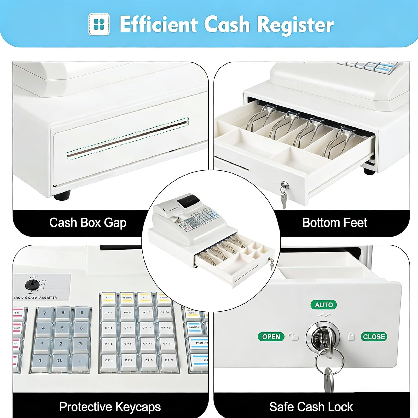 Caja registradora electrónica Moderna con Impresora térmica incorporada, Sistema de gestión de Efectivo LED de 6 dígitos, Comercial para supermercados minoristas Black