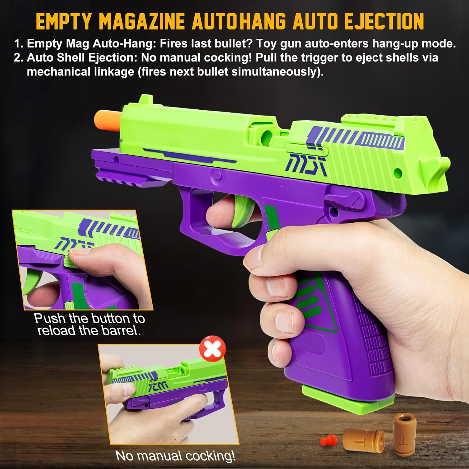 Automatic Shell Ejecting Toy Gun for Age 13+ Years, Fidget & Shooting Game, Realistic Toy Pistol with 120 Soft Bullets, 18 Shells & 2 Magazines, Ideal Gift for Halloween Christmas(Purple)