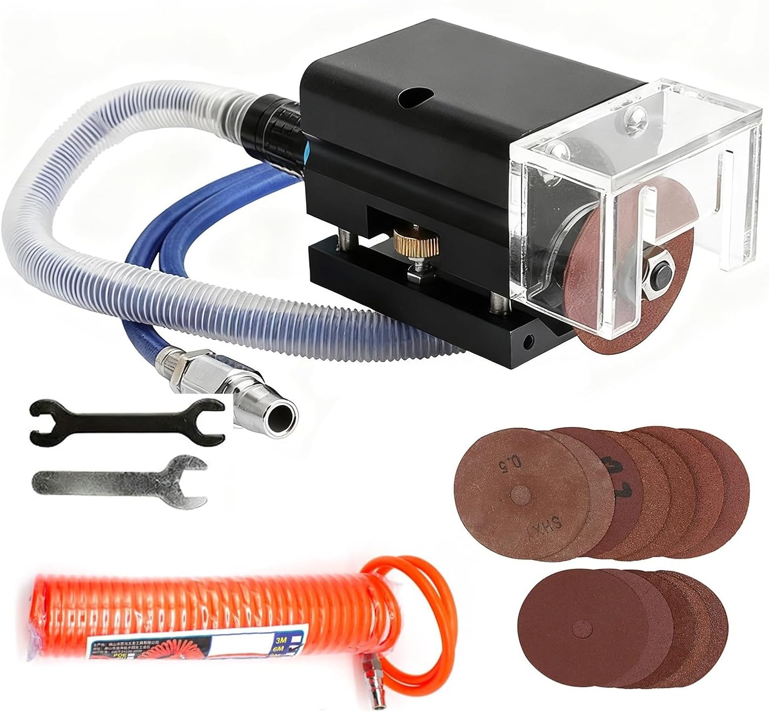 Pneumatic Air Nick Grinder with 50mm Cutting Wheel, 4.2ft Air Hose & 19.7ft Spring Tube - Efficient Tool for Grinding Solid & Corrugated Board Dies
