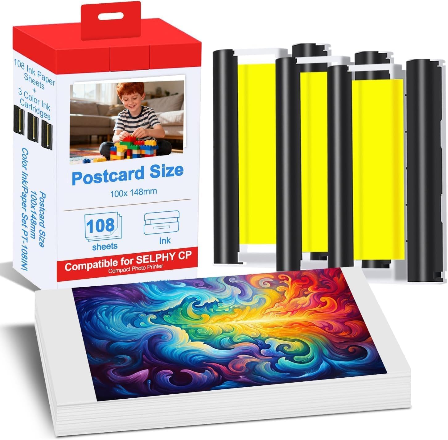 KP-108IN Ink Cartridge Compatible for Canon Selphy CP1500 Ink KP-108IN 3 Color Ink Cartridges & 108 Sheets for Canon Selphy CP1300,CP1500,CP1500,CP1000, CP910, CP900 Compact Printers