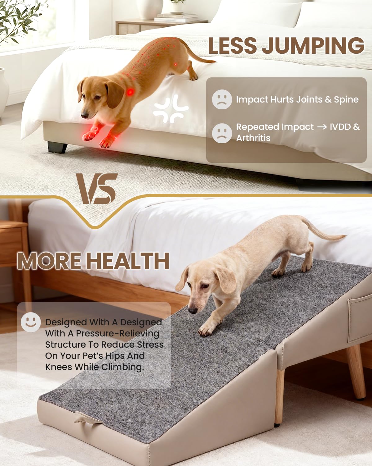 2 en 1 Rampa para Perros para Sofá y Cama, 40cm, Inclinación Suave 23° | Escalera Plegable para Perros Pequeños, Medianos y Gatos, Rampa Antideslizante Estable, para Mascotas Mayores o Lesionadas