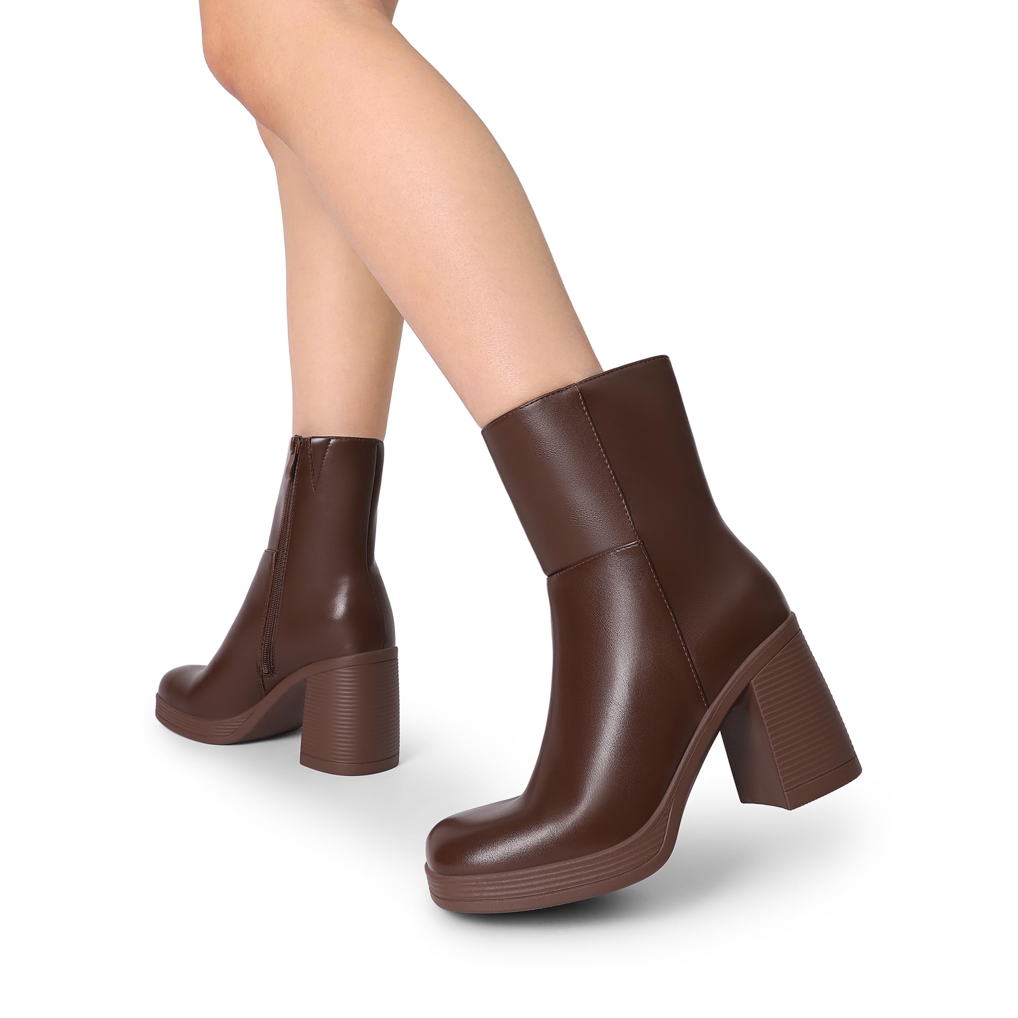 DREAM PAIRS Damen Plateau Gogo Stiefeletten Chunky High Heels Square Toe Komfort Party Kleid Seitlicher Reißverschluss Booties Schuhe für Frauen