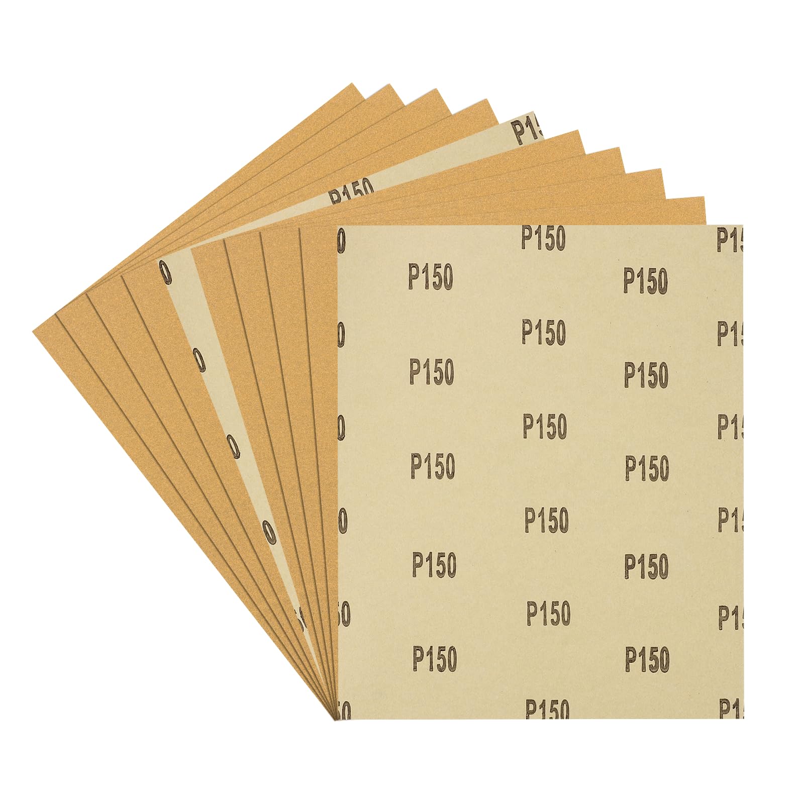 Kozelo 10pcs Sand Papers - [229 x 279mm x 150 Grits] Sandpaper Sheets for Metal Auto Wood Polishing and Scratches Removing, Alumina Abrasive Gold