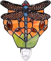 Vista 2 de Bieye L11401 Tiffany Style Stained Glass Dragonfly Wall Lamp with Plug-in Night Light Socket for Home Decor Naranja