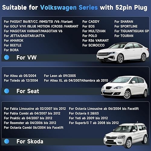 Miniatura 3 de podofo Arnés de cableado de radio de 52 pines para Volkswagen Skoda Jetta Polo Tiguan Golf Touran Passat Powerconector de altavozarnés de cable para