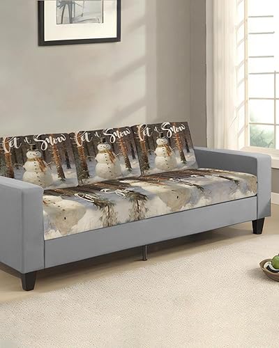 Miniatura 2 de Fundas de cojín para sofá de Navidad, funda elástica para sofá con parte inferior elástica, diseño de árbol de Navidad, muñeco de nieve, pintura al