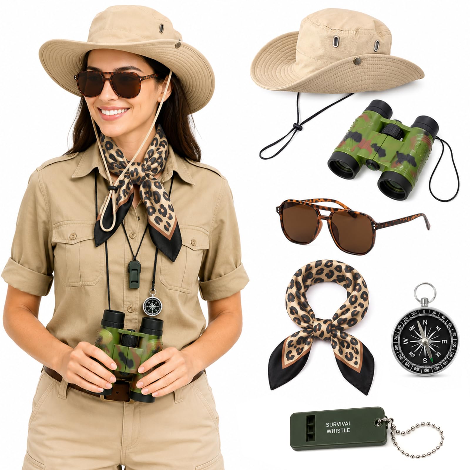 6 Pcs Safari Costume Accessories Set, Explorer Safari Outfit